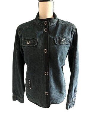 Jansport Jean Jacket VINTAGE Walkman Dark Denim Long Sleeve Snap Close Large